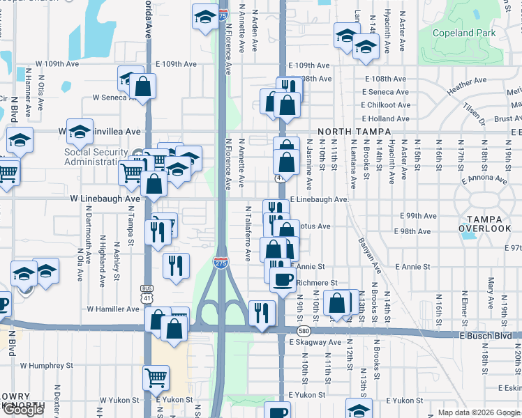 map of restaurants, bars, coffee shops, grocery stores, and more near 814 Orchid Avenue in Tampa