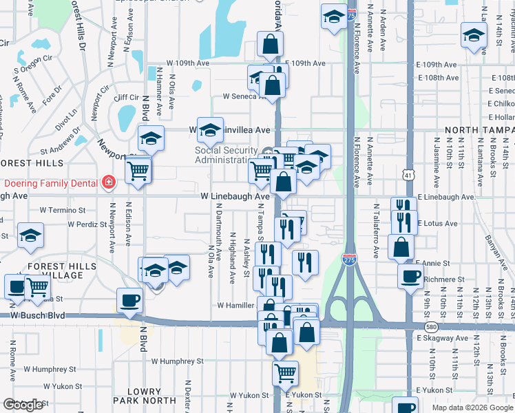 map of restaurants, bars, coffee shops, grocery stores, and more near 203 West Marham Avenue in Tampa