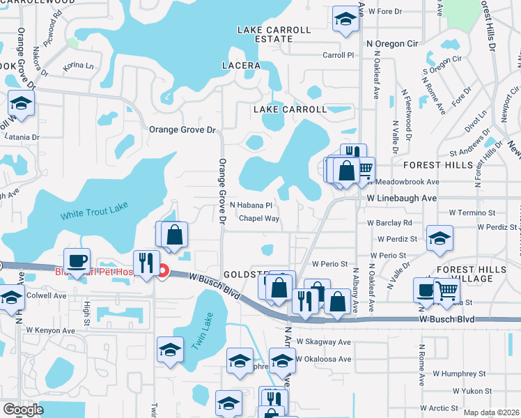 map of restaurants, bars, coffee shops, grocery stores, and more near 2526 North Habana Place in Tampa