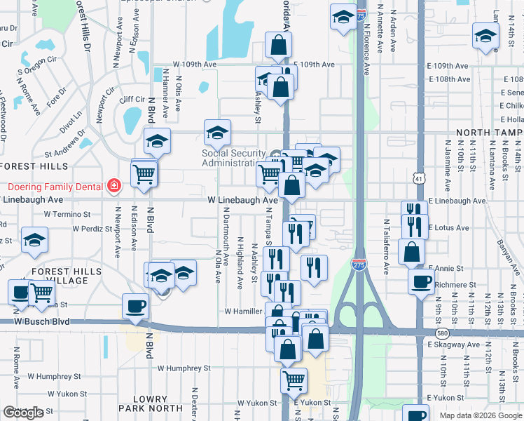 map of restaurants, bars, coffee shops, grocery stores, and more near 203 West Marham Avenue in Tampa