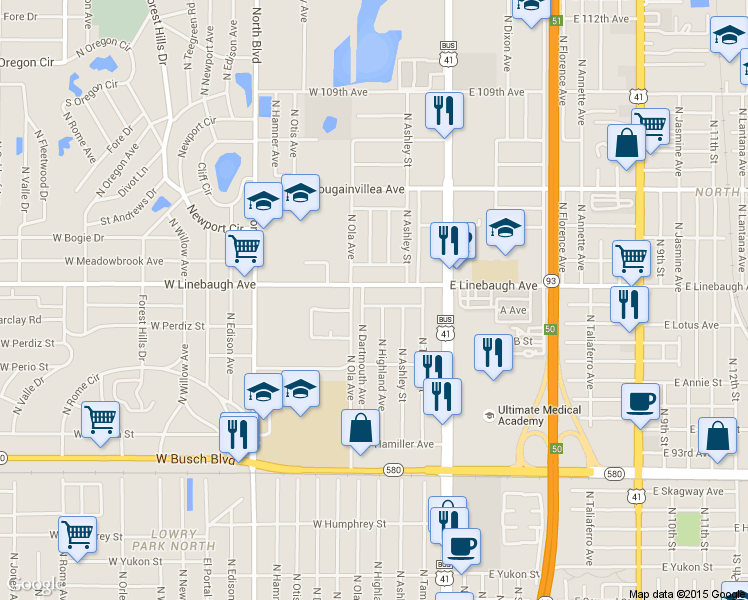 map of restaurants, bars, coffee shops, grocery stores, and more near 221 West Marham Avenue in Tampa