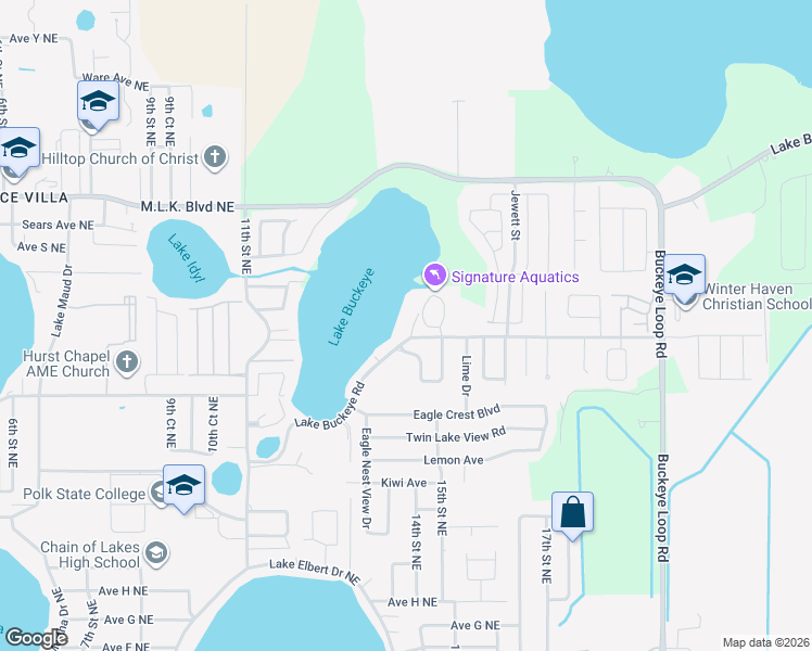 map of restaurants, bars, coffee shops, grocery stores, and more near 1420 Evergreen Court in Winter Haven
