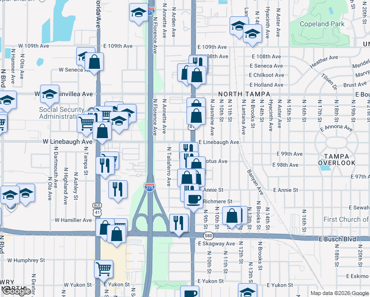 map of restaurants, bars, coffee shops, grocery stores, and more near 814 Orchid Avenue in Tampa