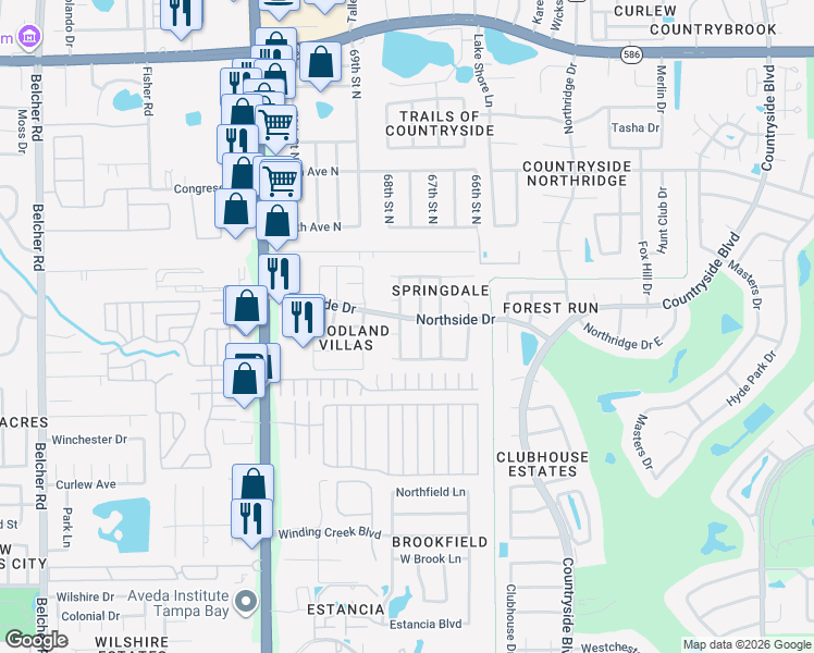 map of restaurants, bars, coffee shops, grocery stores, and more near 3239 Marigold Drive in Clearwater