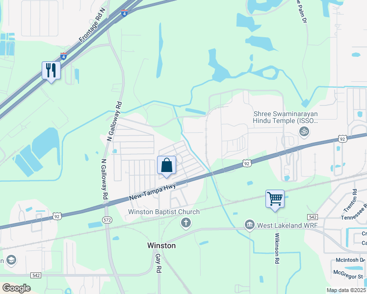 map of restaurants, bars, coffee shops, grocery stores, and more near 174 Casebier Street in Lakeland