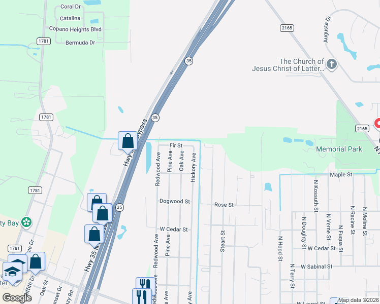 map of restaurants, bars, coffee shops, grocery stores, and more near 1136 Oak Avenue in Rockport