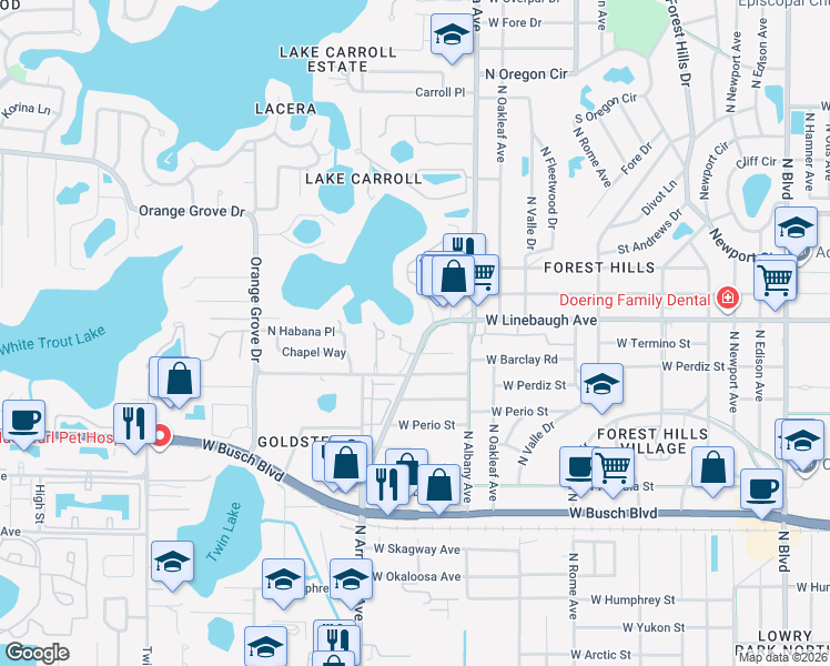 map of restaurants, bars, coffee shops, grocery stores, and more near 9728 North Armenia Avenue in Tampa