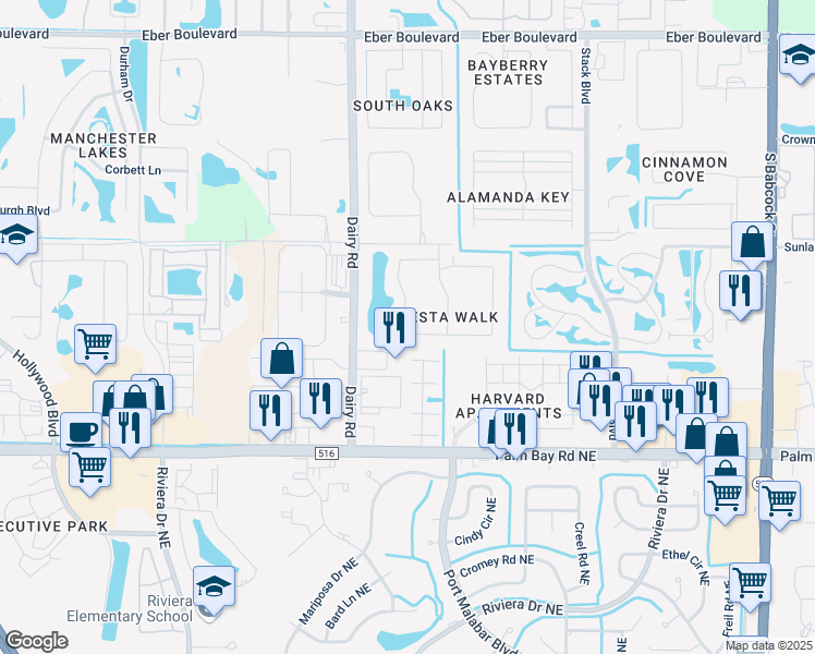 map of restaurants, bars, coffee shops, grocery stores, and more near 1075 Luminary Circle in Melbourne