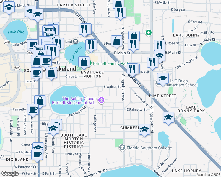 map of restaurants, bars, coffee shops, grocery stores, and more near 510 McKay Court in Lakeland