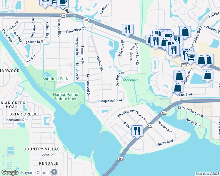 map of restaurants, bars, coffee shops, grocery stores, and more near 1710 Hibiscus Circle South in Oldsmar