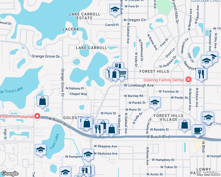 map of restaurants, bars, coffee shops, grocery stores, and more near 9728 North Armenia Avenue in Tampa