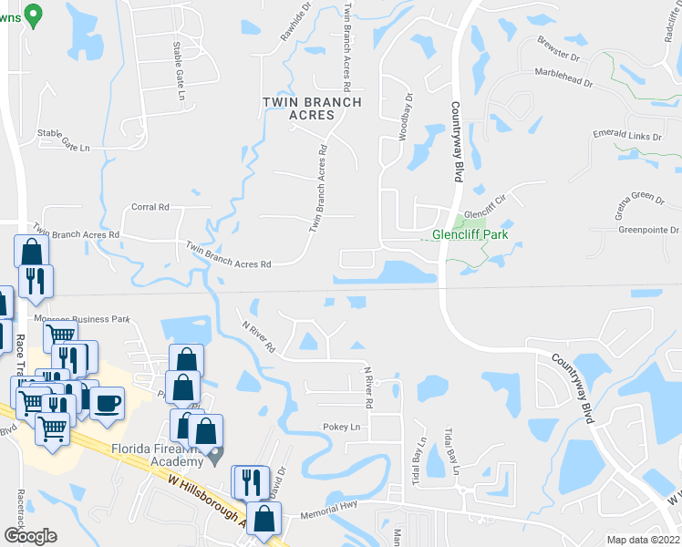 map of restaurants, bars, coffee shops, grocery stores, and more near 12427 Bristol Commons Circle in Tampa