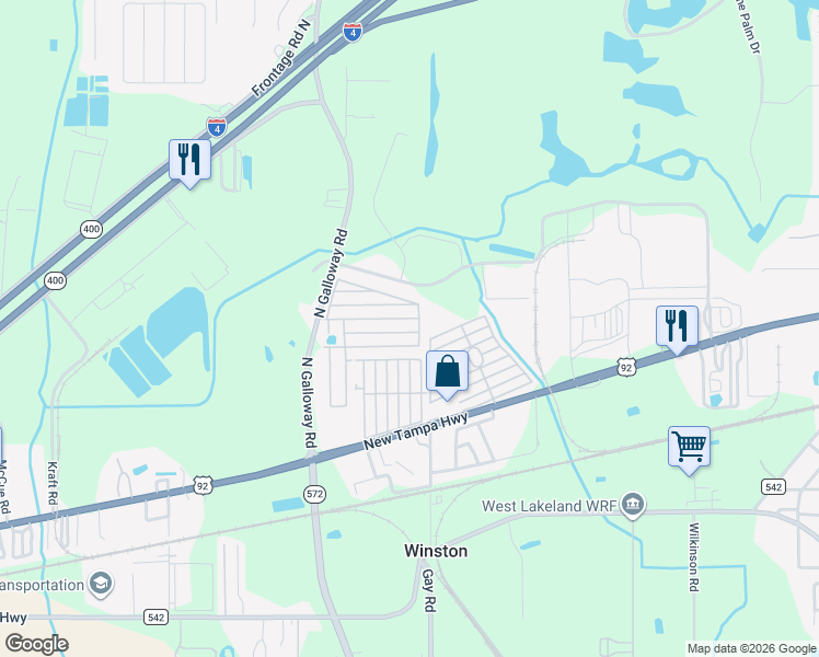 map of restaurants, bars, coffee shops, grocery stores, and more near 59 Kelly Drive in Lakeland