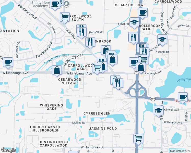 map of restaurants, bars, coffee shops, grocery stores, and more near 4144 Tartan Place in Tampa