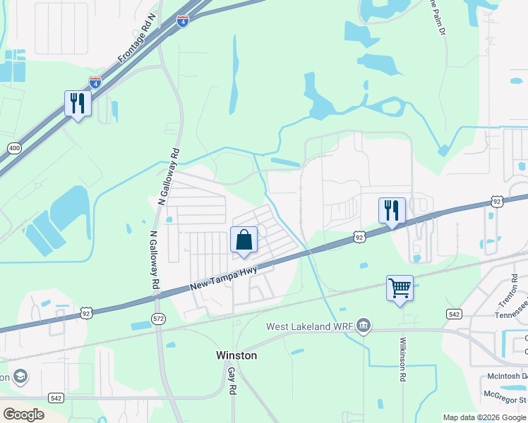 map of restaurants, bars, coffee shops, grocery stores, and more near 174 Casebier Street in Lakeland