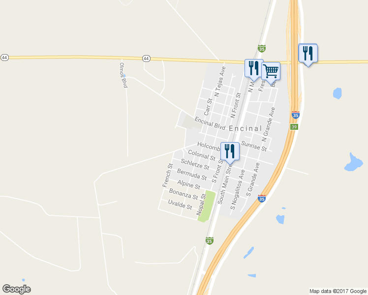 map of restaurants, bars, coffee shops, grocery stores, and more near 101 Proctor Drive in Encinal