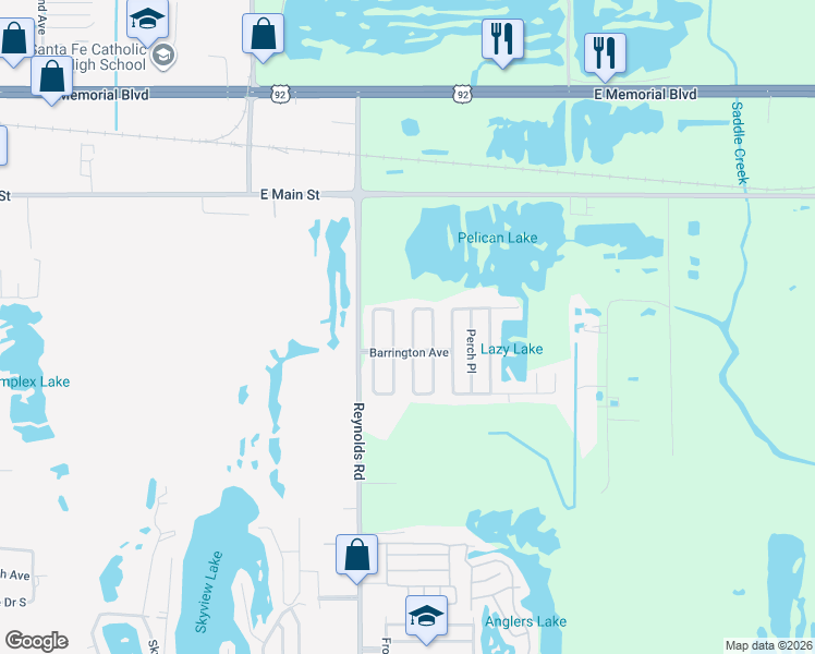 map of restaurants, bars, coffee shops, grocery stores, and more near 435 Oak Ridge West in Lakeland