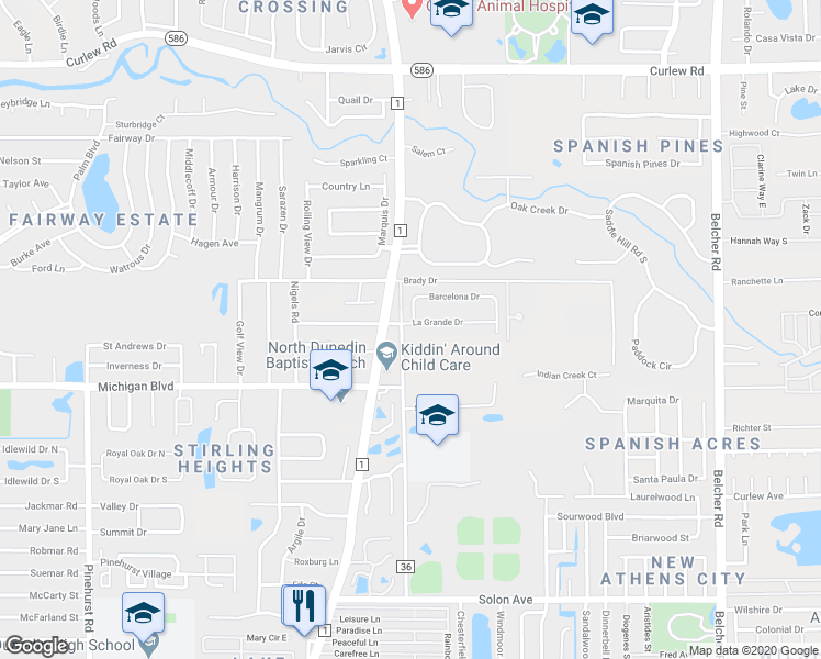 map of restaurants, bars, coffee shops, grocery stores, and more near 1811 La Grande Drive in Dunedin
