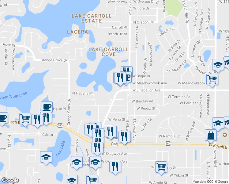 map of restaurants, bars, coffee shops, grocery stores, and more near 9728 North Armenia Avenue in Tampa