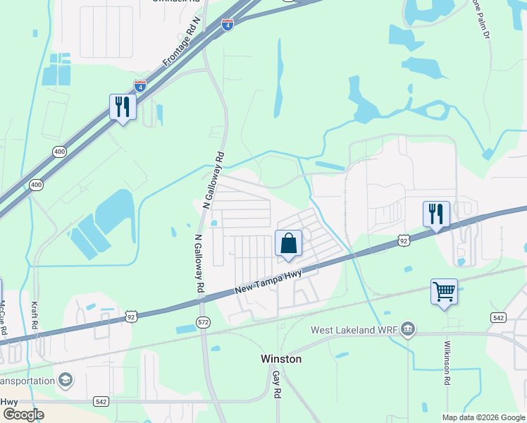map of restaurants, bars, coffee shops, grocery stores, and more near 59 Kelly Drive in Lakeland