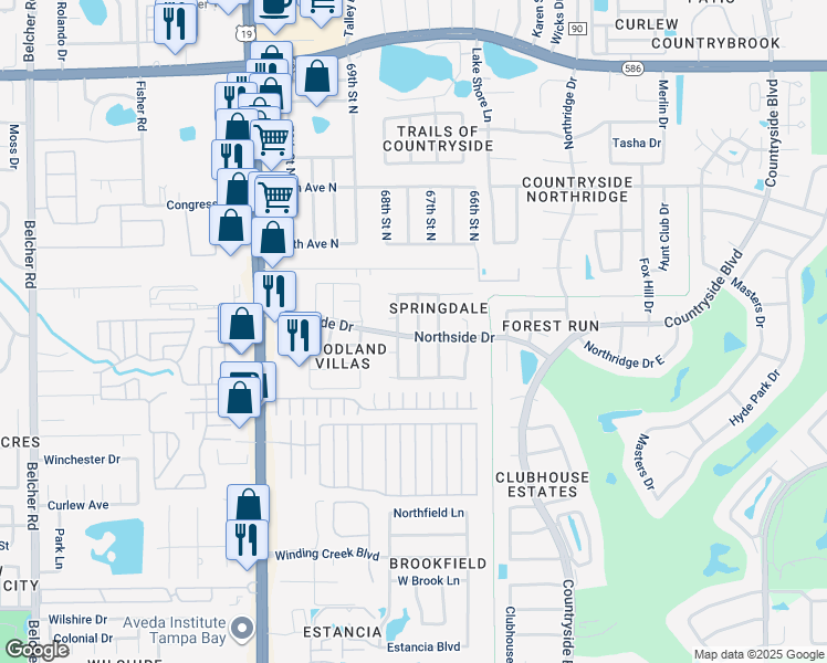 map of restaurants, bars, coffee shops, grocery stores, and more near 3239 Marigold Drive in Clearwater