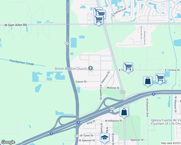 map of restaurants, bars, coffee shops, grocery stores, and more near 1104 Cason Street in Plant City