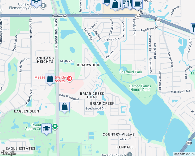 map of restaurants, bars, coffee shops, grocery stores, and more near 90 Sugar Bear Drive in Safety Harbor
