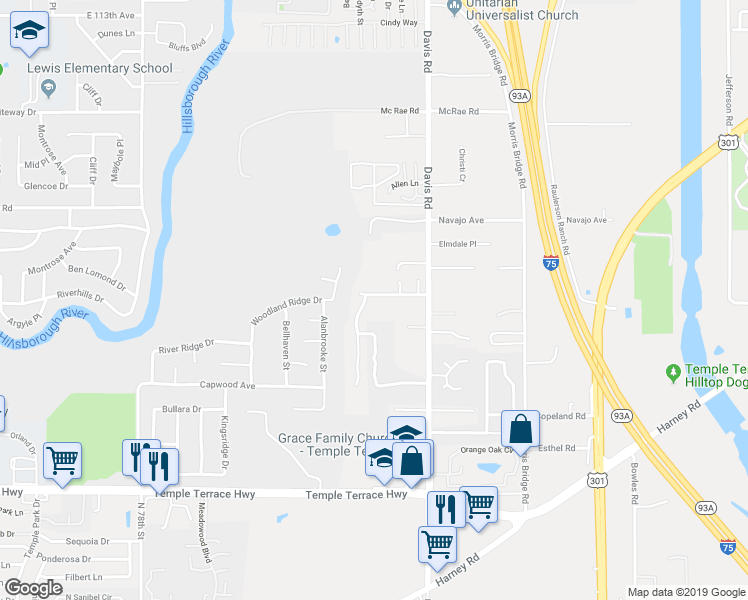 map of restaurants, bars, coffee shops, grocery stores, and more near 8511 Misty River Court in Tampa
