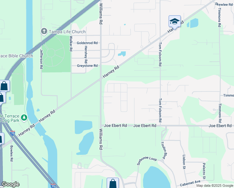 map of restaurants, bars, coffee shops, grocery stores, and more near 9823 Warm Stone Street in Seffner