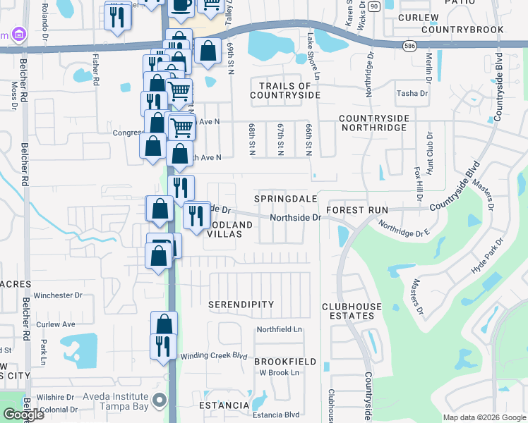 map of restaurants, bars, coffee shops, grocery stores, and more near 3255 Marigold Drive in Clearwater