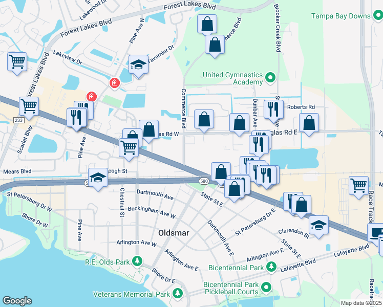 map of restaurants, bars, coffee shops, grocery stores, and more near 3935 Tampa Road in Oldsmar