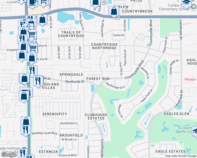 map of restaurants, bars, coffee shops, grocery stores, and more near 2670 Red Oak Court in Clearwater