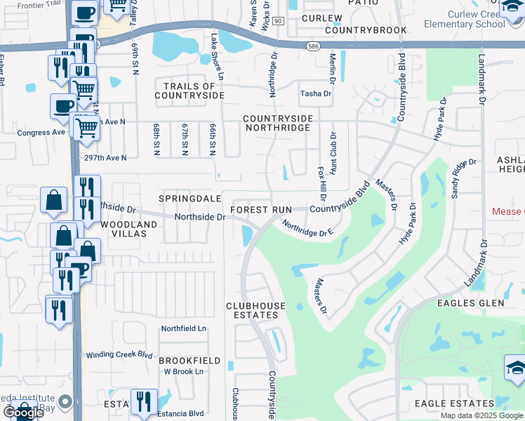 map of restaurants, bars, coffee shops, grocery stores, and more near 2670 Red Oak Court in Clearwater