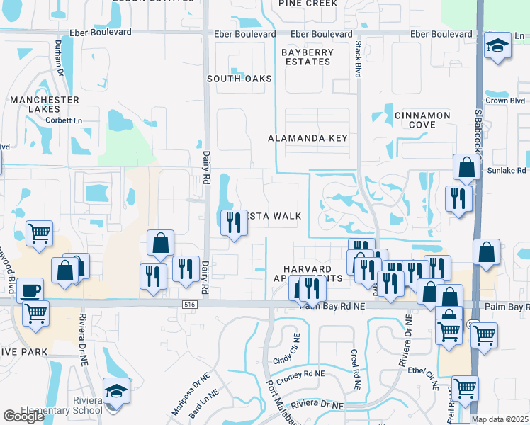 map of restaurants, bars, coffee shops, grocery stores, and more near 995 Luminary Circle in Melbourne