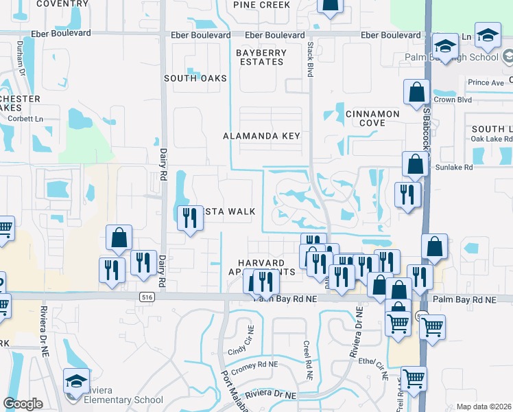 map of restaurants, bars, coffee shops, grocery stores, and more near 870 Luminary Circle in Melbourne