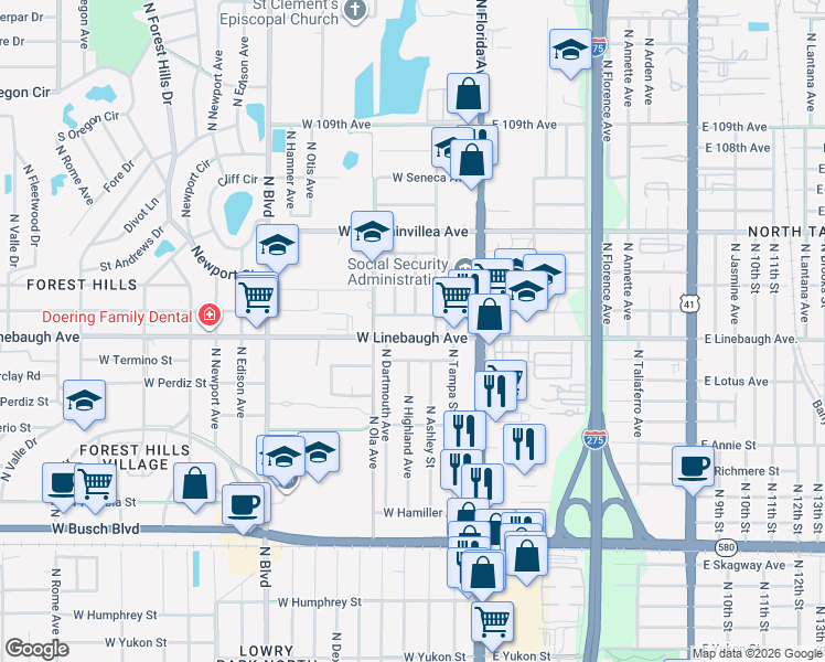 map of restaurants, bars, coffee shops, grocery stores, and more near 221 West Marham Avenue in Tampa