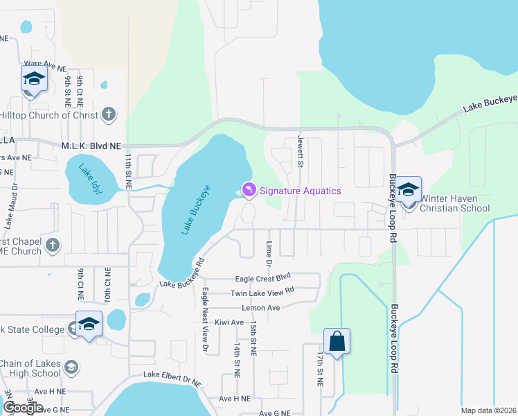 map of restaurants, bars, coffee shops, grocery stores, and more near 60 Buckeye Circle Northeast in Winter Haven
