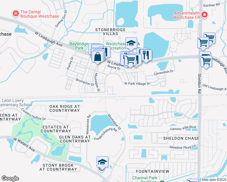 map of restaurants, bars, coffee shops, grocery stores, and more near 9872 Meadow Field Circle in Westchase