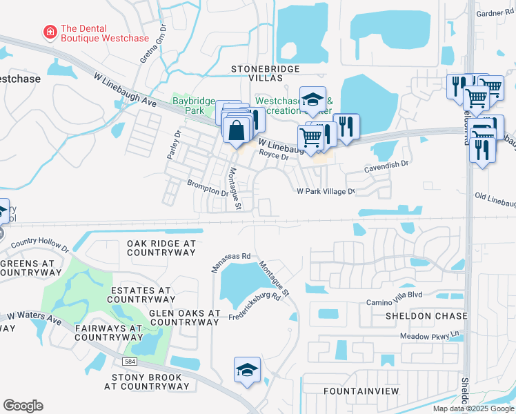 map of restaurants, bars, coffee shops, grocery stores, and more near 9865 Meadow Field Circle in Tampa