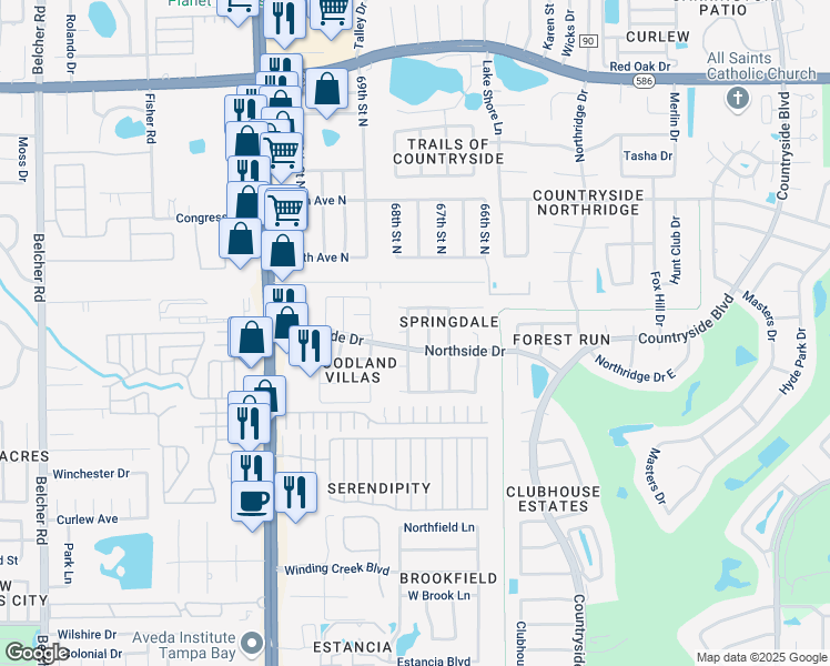 map of restaurants, bars, coffee shops, grocery stores, and more near 3263 Marigold Drive in Clearwater
