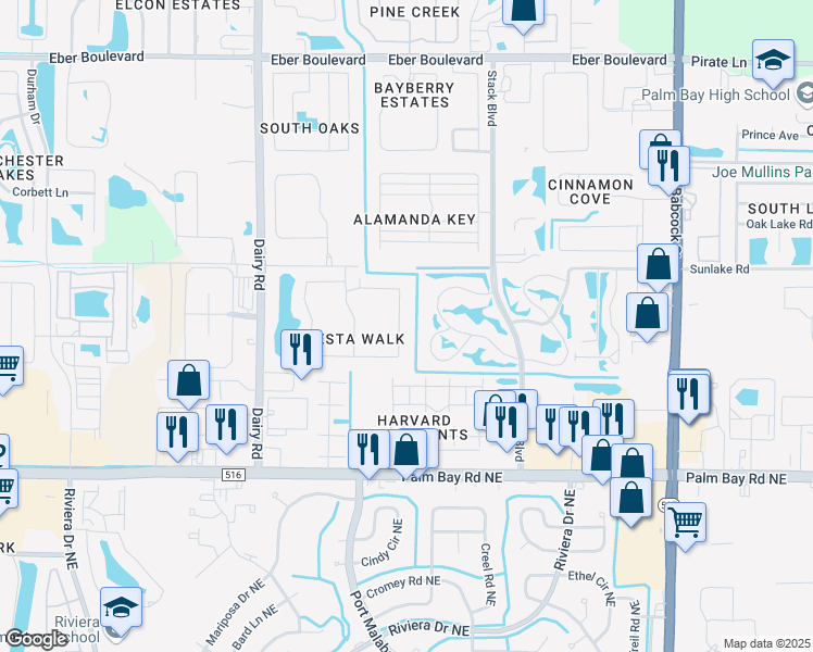 map of restaurants, bars, coffee shops, grocery stores, and more near 870 Luminary Circle in Melbourne