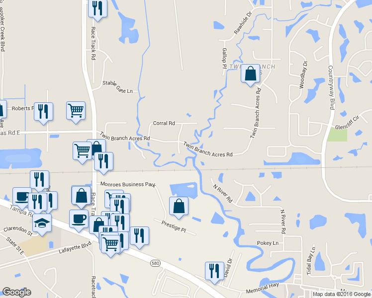map of restaurants, bars, coffee shops, grocery stores, and more near 9903 Saddle Road in Tampa