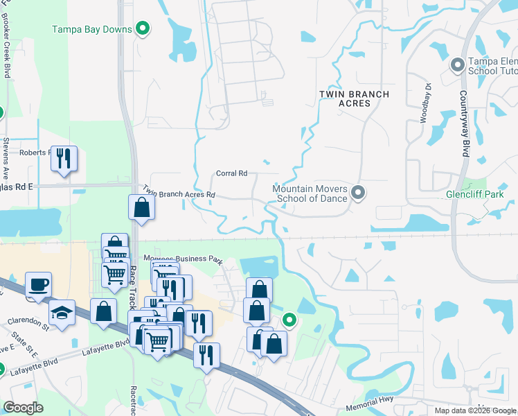 map of restaurants, bars, coffee shops, grocery stores, and more near 9903 Saddle Road in Tampa