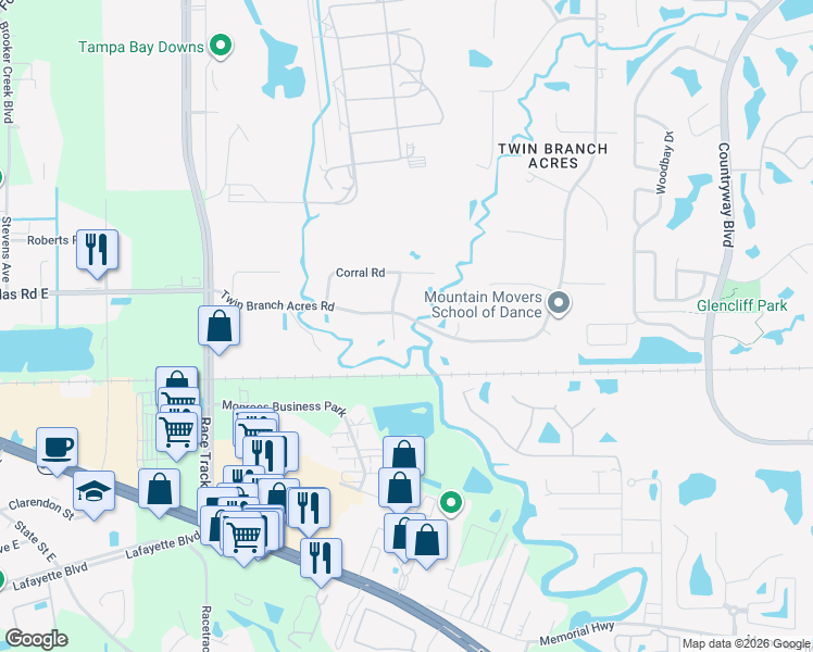 map of restaurants, bars, coffee shops, grocery stores, and more near 10001 Saddle Road in Tampa
