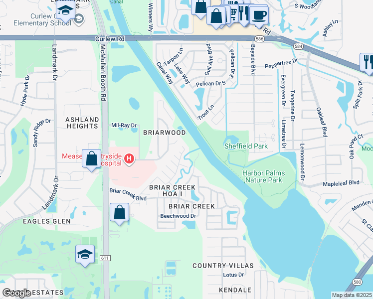 map of restaurants, bars, coffee shops, grocery stores, and more near 104 Sugar Bear Drive in Safety Harbor