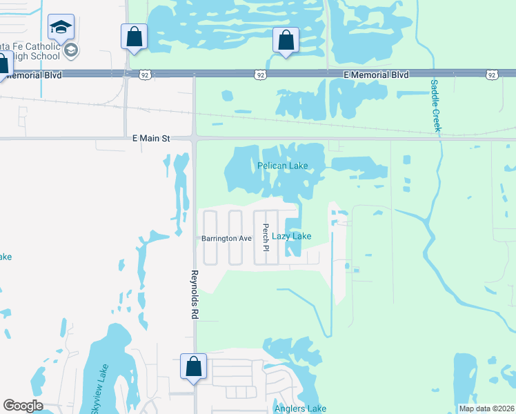 map of restaurants, bars, coffee shops, grocery stores, and more near 415 Lazy Lake Drive West in Lakeland