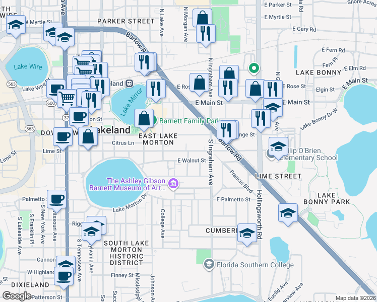 map of restaurants, bars, coffee shops, grocery stores, and more near 400 Mc Kay Avenue in Lakeland