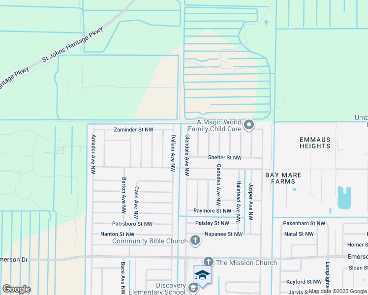 map of restaurants, bars, coffee shops, grocery stores, and more near 1642 Glendale Avenue Northwest in Palm Bay