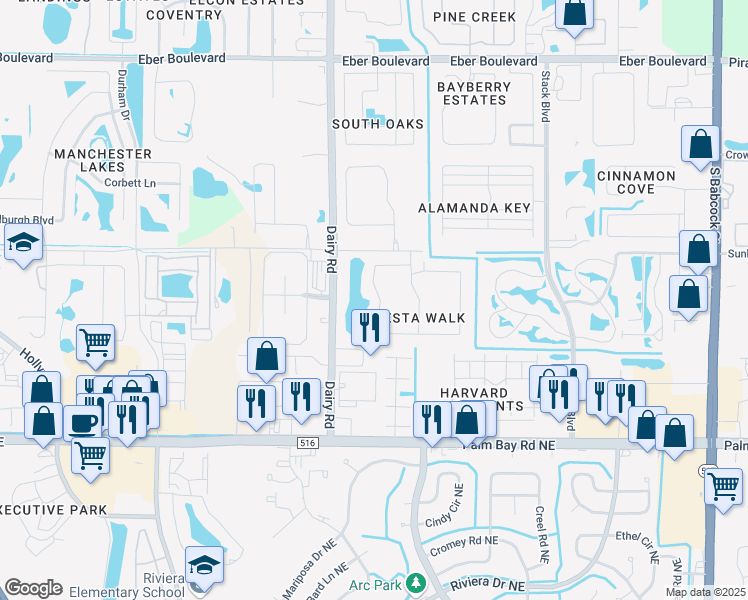 map of restaurants, bars, coffee shops, grocery stores, and more near 1180 Luminary Circle in Melbourne