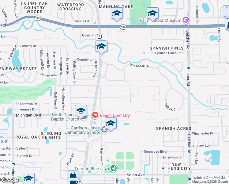 map of restaurants, bars, coffee shops, grocery stores, and more near 1868 Barcelona Drive in Dunedin